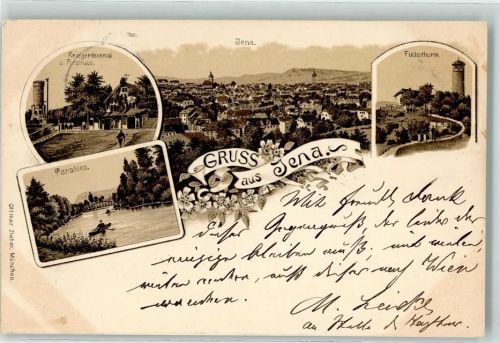 Jena 1898 Kriegerdenkmal Forsthaus Paradies Fuchsturm Verlag Ottmar Zieher-München