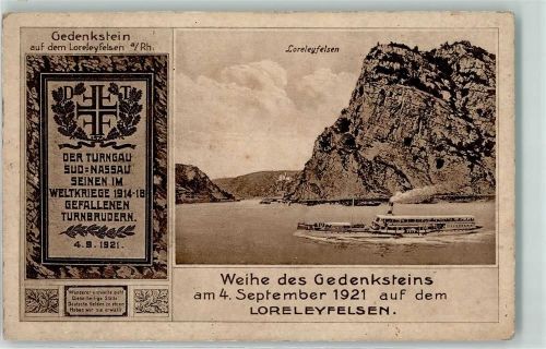 St. Goarshausen 1921 Loreleyfelsen Ausflugsschiff Gedenkstein der im Weltkrieg Gefallenen 1914-1918