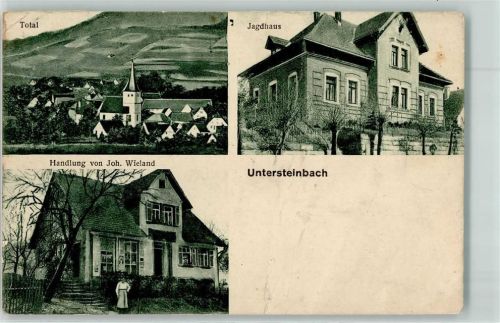 Untersteinbach WK II Jagdhaus Kolonialwarengeschäft Joh. Wieland Emailleschild