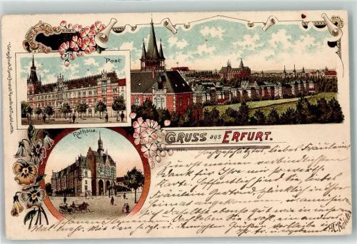 Erfurt 1899 Post Rathaus Blumen Gruss