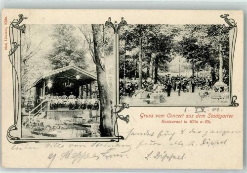 Köln Stadt 1901 Gruss vom Concert aus dem Stadtgarten Gasthaus