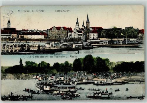 Köln Mülheim 901 1912 die Gottestracht Schiffsbrücke Seitenraddampfer