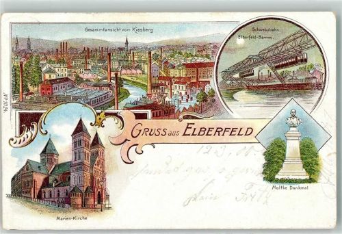 Elberfeld 1900 Schwebebahn Elberfeld - Barmen Moltke-Denkmal Marien-Kirche
