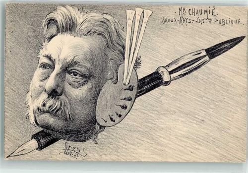1903 Mr. Chaumie Beaux-Arts-Inston Publique Federhalter Palette Denizard Karikatur sign. Orens