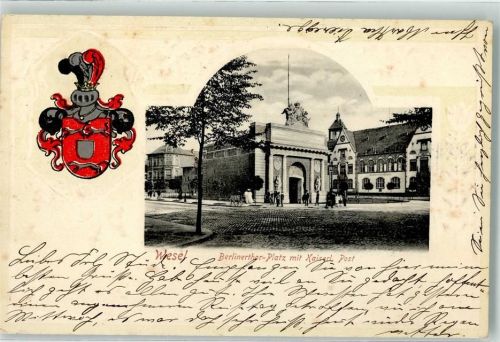 Wesel 1902 Berlinertor Platz mit Kaiserl. Post Wappen