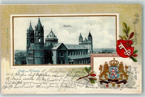 Worms Dom Wappen Lithographie