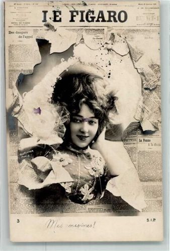 1902 Le Figaro Zeitung Werbung durchbrochene Papierwand Frauenschönheit AK