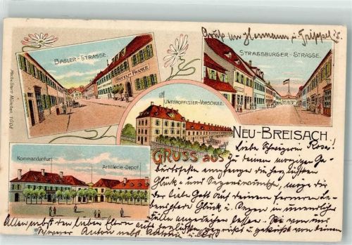 Neuf-Brisach 1903 Basler Straße Strassburger Straße Unteroffizier Vorschule Kommandantur Artillerie Depot Lithographie