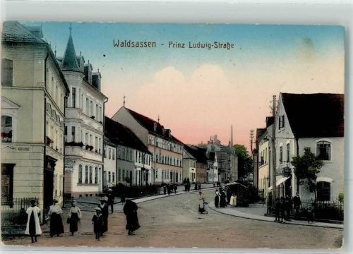 95652 W8595 Waldsassen 1917 - Prinz Ludwig Straße Emailleschild Benzin