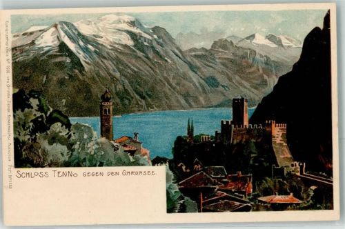 Tenno 1898 Künstlerkarte Nr. 2689 Schloss Tenno gegen Gardasee