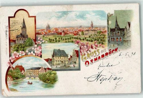 Osnabrück 1898 Catharinen Kirche Rathaus Lithographie