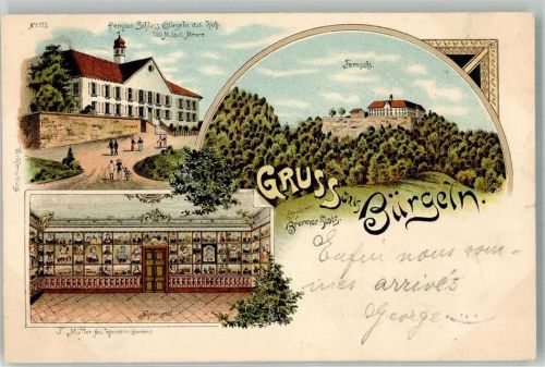 Kandern 1897 Pension Schloß Bürgeln Ahnensaal Stempel