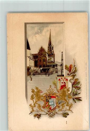 Aschaffenburg Stiftskirche Wappen Passepartout Lithographie