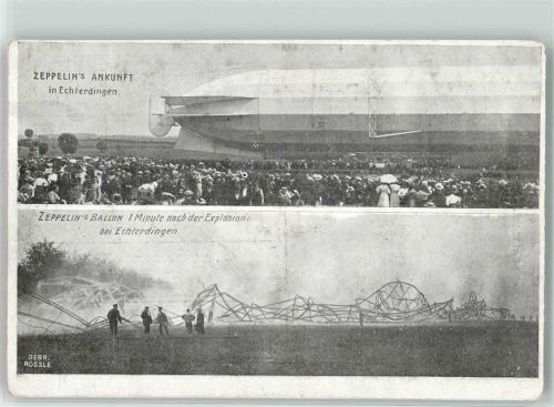 70771 W7022 Echterdingen Foto AK Zeppelin-Ankunft Zeppelin-Exposion