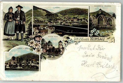 75365 W7260 Hirsau 1896 Gebrauchsspuren Lithographie Eulenturm Kreuzgänge Kloster-Ruine Tracht