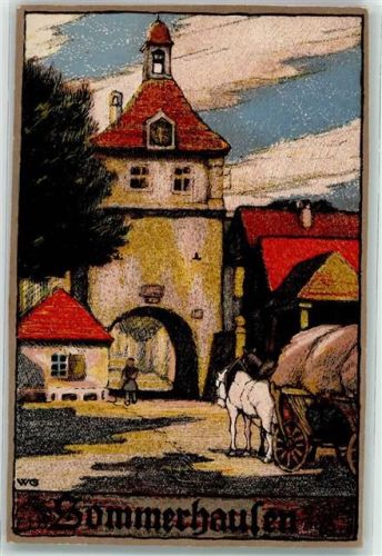 Sommerhausen 1920 Torturm Pferdefuhrwerk sign.WG