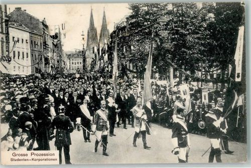 Köln Altstadt-Nord 103 20. Intern. Eucharistischer Congress 1909 Große Prozession Studenten Studentika Foto AK