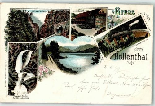 Höllental 1899 Ravennaschlucht Wasserfall Hirschsprungtunnel Titisee Gasthaus zum Himmelreich
