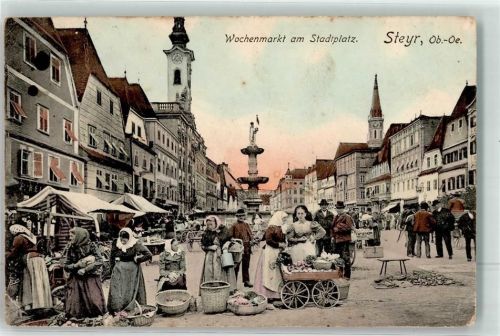 Steyr 1907 Wochenmarkt am Stadtplatz Marktszene