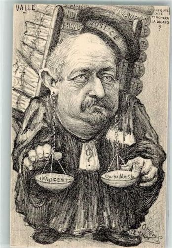 Valle de Quel Cote Penchera la Balance Justice Denizard Karikatur sign. Orens