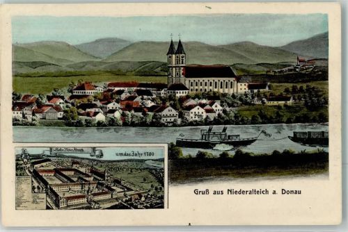 Niederalteich 1920 Kloster Nider Altaich Schleppraddampfer