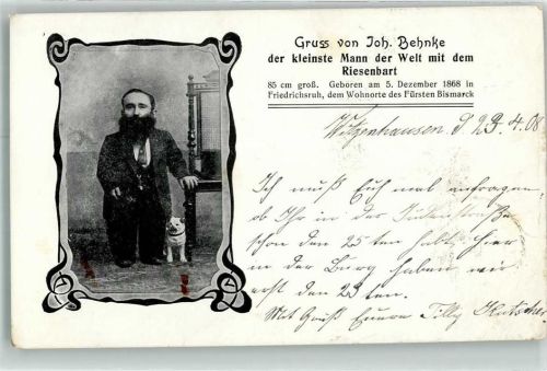 Friedrichsruh 1908 Kleinster Mann der Welt Johann Behnke mit Hund Jugendstil
