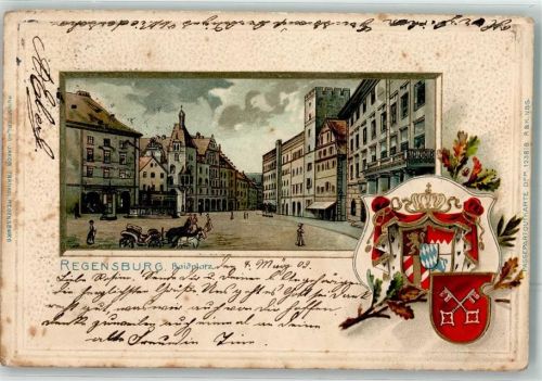 Regensburg 1902 Prägedruck Haidplatz Wappen Litho Passepartout