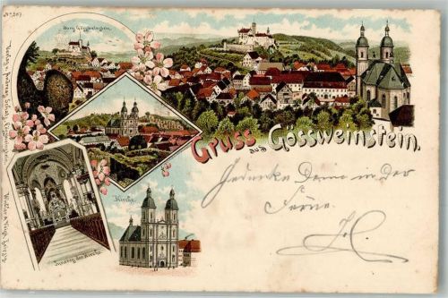 91327 W8556 Gößweinstein 1897 Gebrauchsspuren Burg Gössweinstein Kirche Lithographie