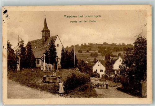 Mauchen An der Kirche Brunnen Kinder Rinderfuhrwerk