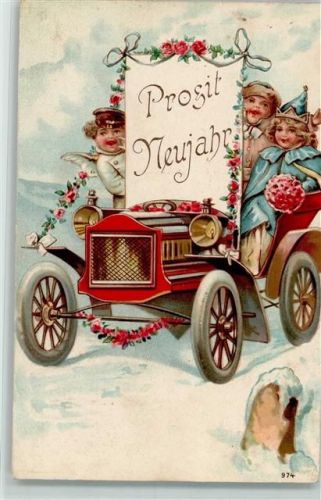 1906 Neujahr - Engel im Automobil , gute Erhaltung AK