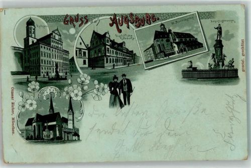 Augsburg 1898 Rathaus Kirche St. Moritz Augustusbrunnen Bahnpost Verlag O.Zieher
