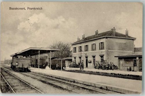 Bazancourt 1915 Bahnhof Soldaten Feldpost WK I Feldpostexpedition der 24. Reserve Division