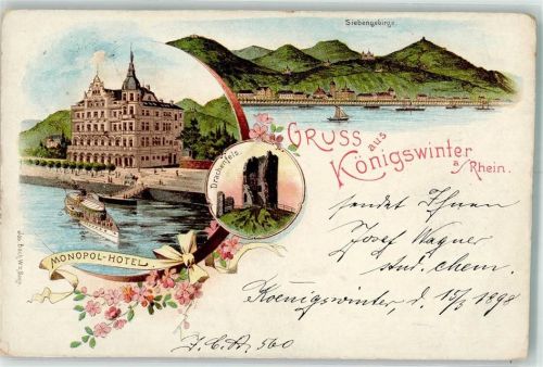 Königswinter 1898 Drachenfels Siebengebirge Monopol-Hotel