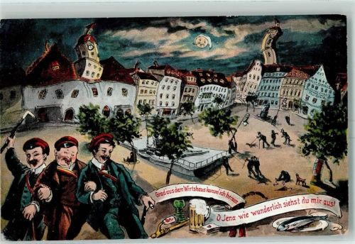 Jena 1913 Betrunkene Schiefe Häuser Mond Wirtshaus