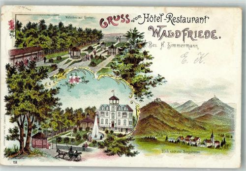 Eberstadt 1898 Hotel Waldfriede Lithographie