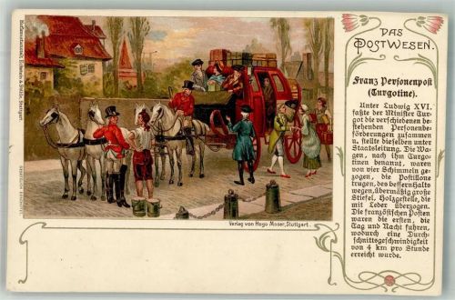 1900 Serie Das Postwesen Franz. Personenpost Jugendstil Ornamente