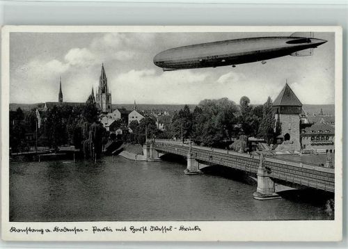 Konstanz 1938 LZ 127 über der Horst Wessel Brücke AK