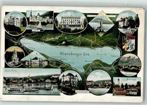 Tutzing Vogelschau Starnberger See Schloss Berg Bismarckturm Eug. Felle Isny