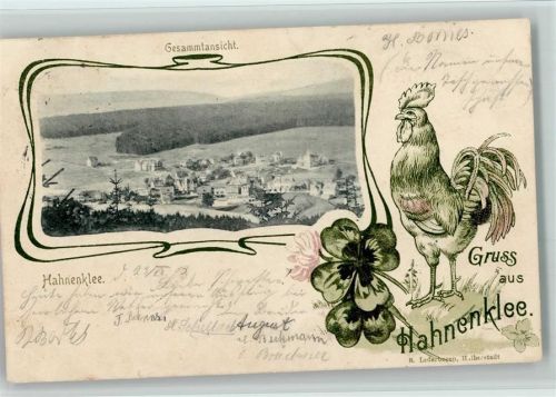 Hahnenklee 1903 Litho u. Lichtdruck, Jugendstil Ornamente und großer Hahn AK
