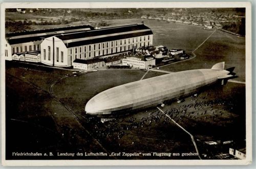 Friedrichshafen Landung vom Flugzeug gesehen Luftbild Strähle 7349 + Besichtigungsstempel