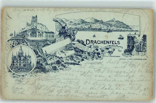 Drachenfels Lithographie Vorläufer Druck 1890-1895