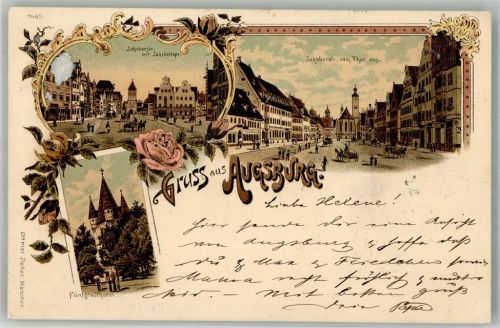 Augsburg 1897 Fünfgradurm Jakoberstrasse Jakobertor Verlag Ottmar Zieher-München