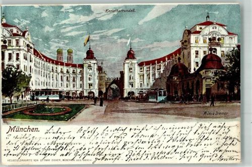 München 1901 Zieher, Ottmar Heliocolorkarte Straßenbahn Rondell