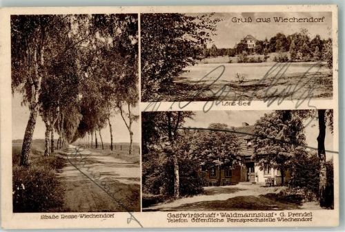 Wiechendorf 1931 Gasthaus Waidmannslust Löns-See Landpost