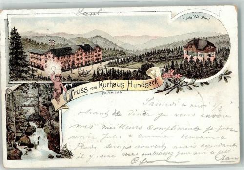 Hundseck 1897 Kurhaus Hundseck VillaWaldheil Wasserfall Puto