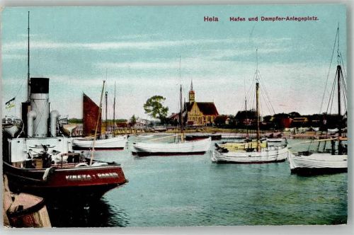 Hela Hel Foto AK Hafen Dampfer-Anlegeplatz