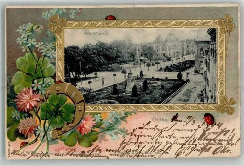 Gotha 1904 Arnoldiplatz Glücksbringer Hufeisen Marienkäfer Kleeblätter Passepartout