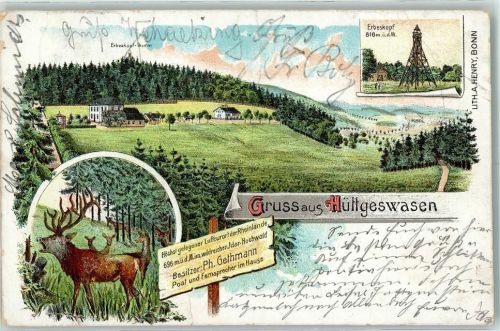 Hüttgeswasen 1900 Erbeskopf-Turm Hirsch Lithographie