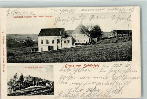Pfaffroda 1905 Schloß Pfaffroda, Schonfeld Gasthaus, Dorfansicht AK