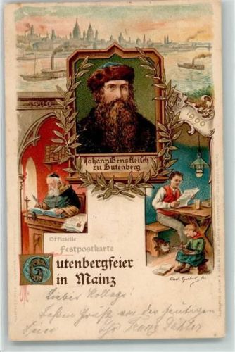 Mainz 1900 Portrait Johann Gensfleisch zu Gutenberg Schreibstube signiert